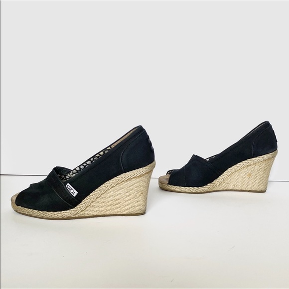 🖤TOMS Canvas Peep Toe Wedges - Picture 5 of 14
